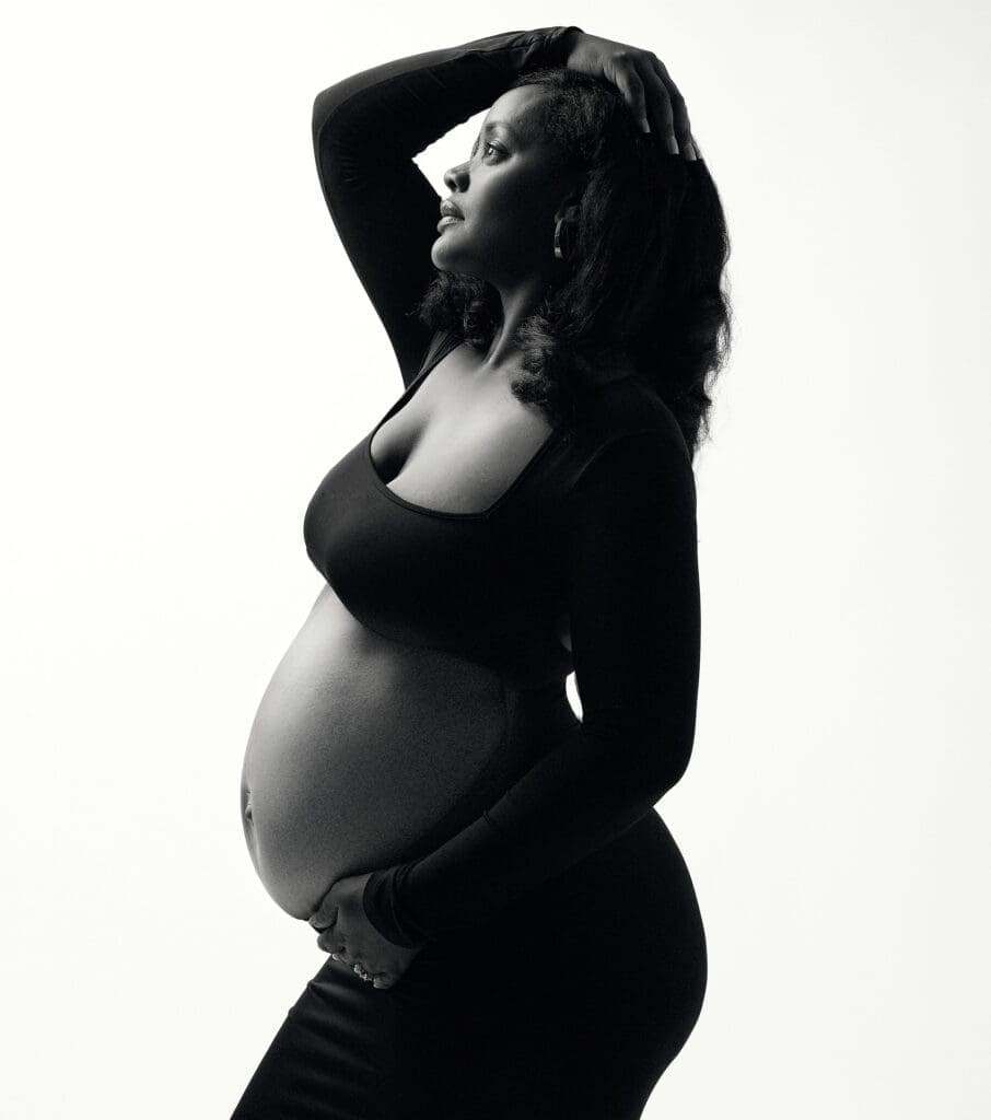 Emotional maternity portrait in Scottsdale studio for mother nervous about photos