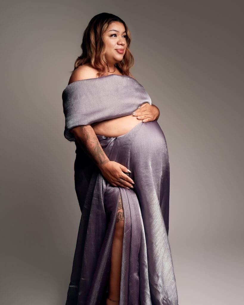 Confidence centered maternity portrait for a plus size mother in Scottsdale studio